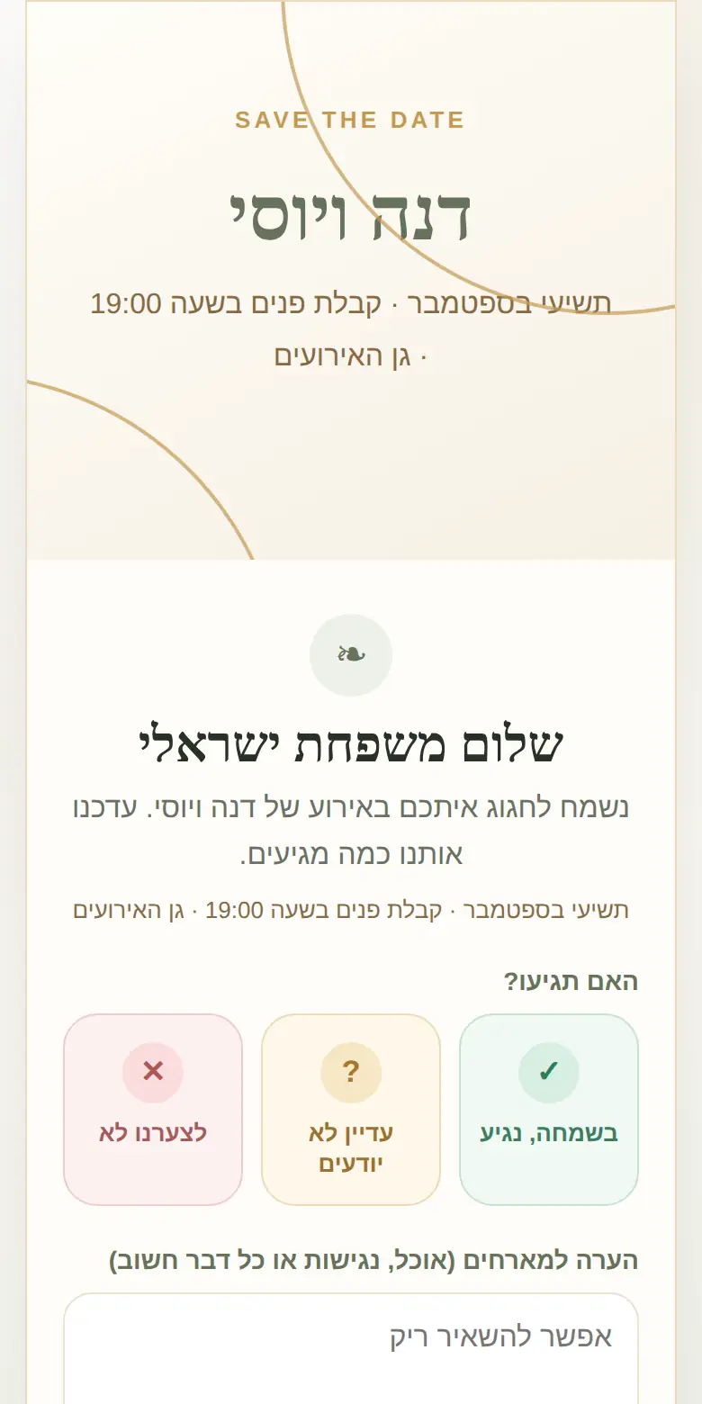 דף אישור ההגעה של מוזמן