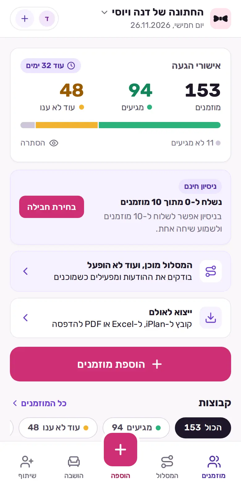 מסך הבית של אירוע עם מוזמנים